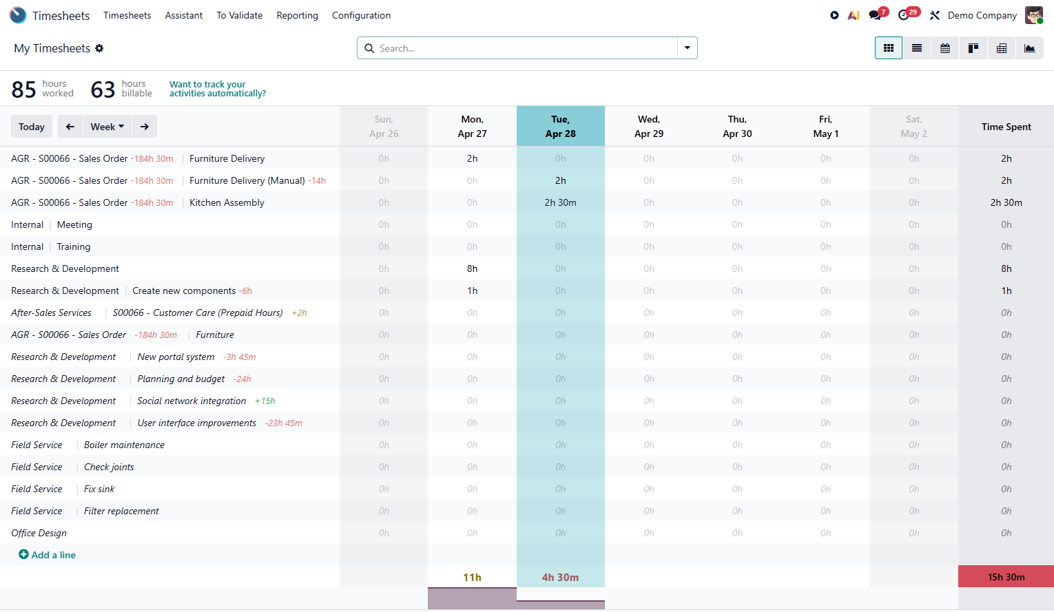 Odoo Timesheets