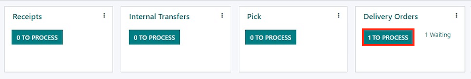 Botão inteligente do cartão Kanban de pedidos de entrega com 1 a processar.