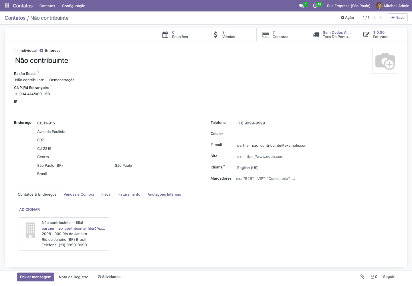 Brazilian company form for the Não contribuinte example.