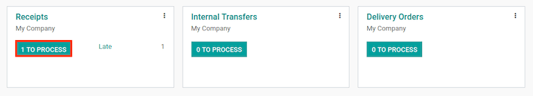 Botón inteligente de 1 Por procesar en la tarjeta kanban de recepción. 