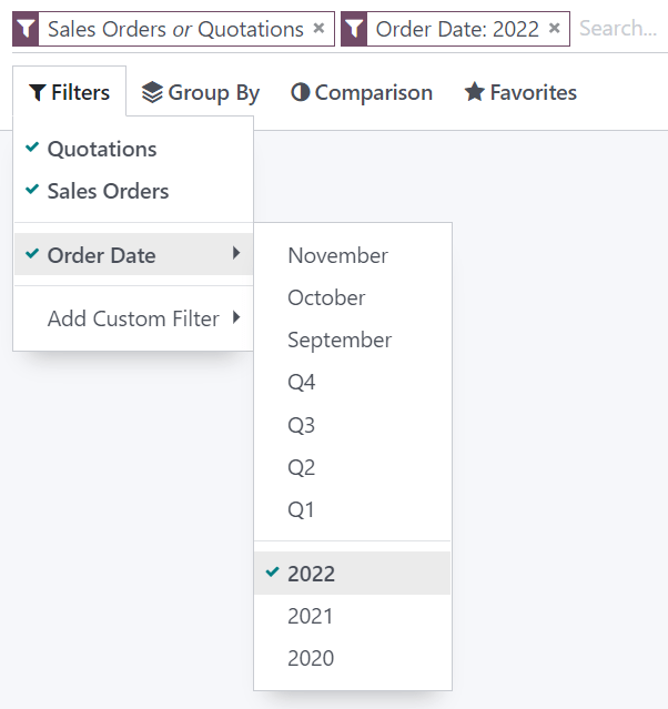 Uso de filtros preconfigurados en el reporte de análisis de ventas