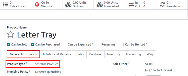 Set the Product Type as Storable.
