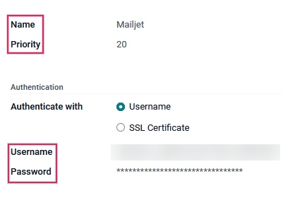 Odoo outgoing email server settings.