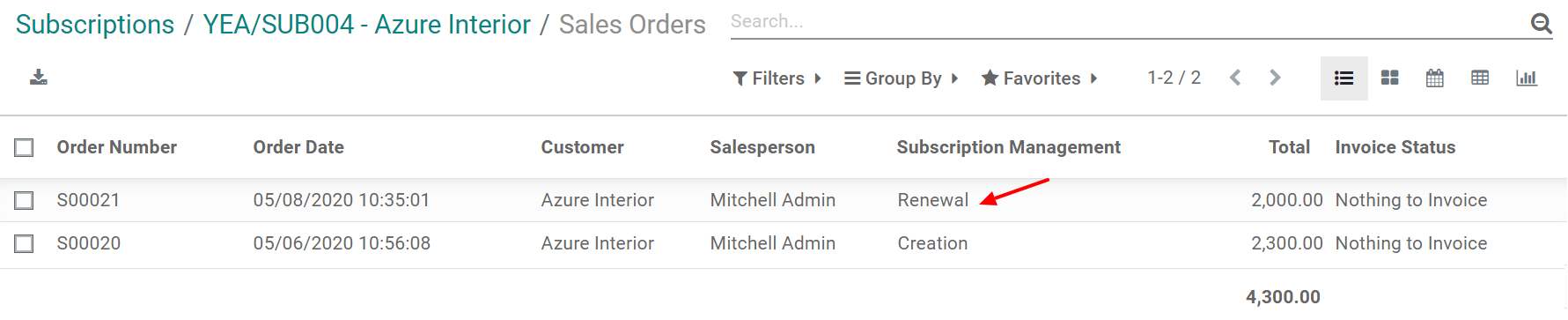 Renovación como formulario de Gestión de Suscripciones en Suscripciones de Odoo 